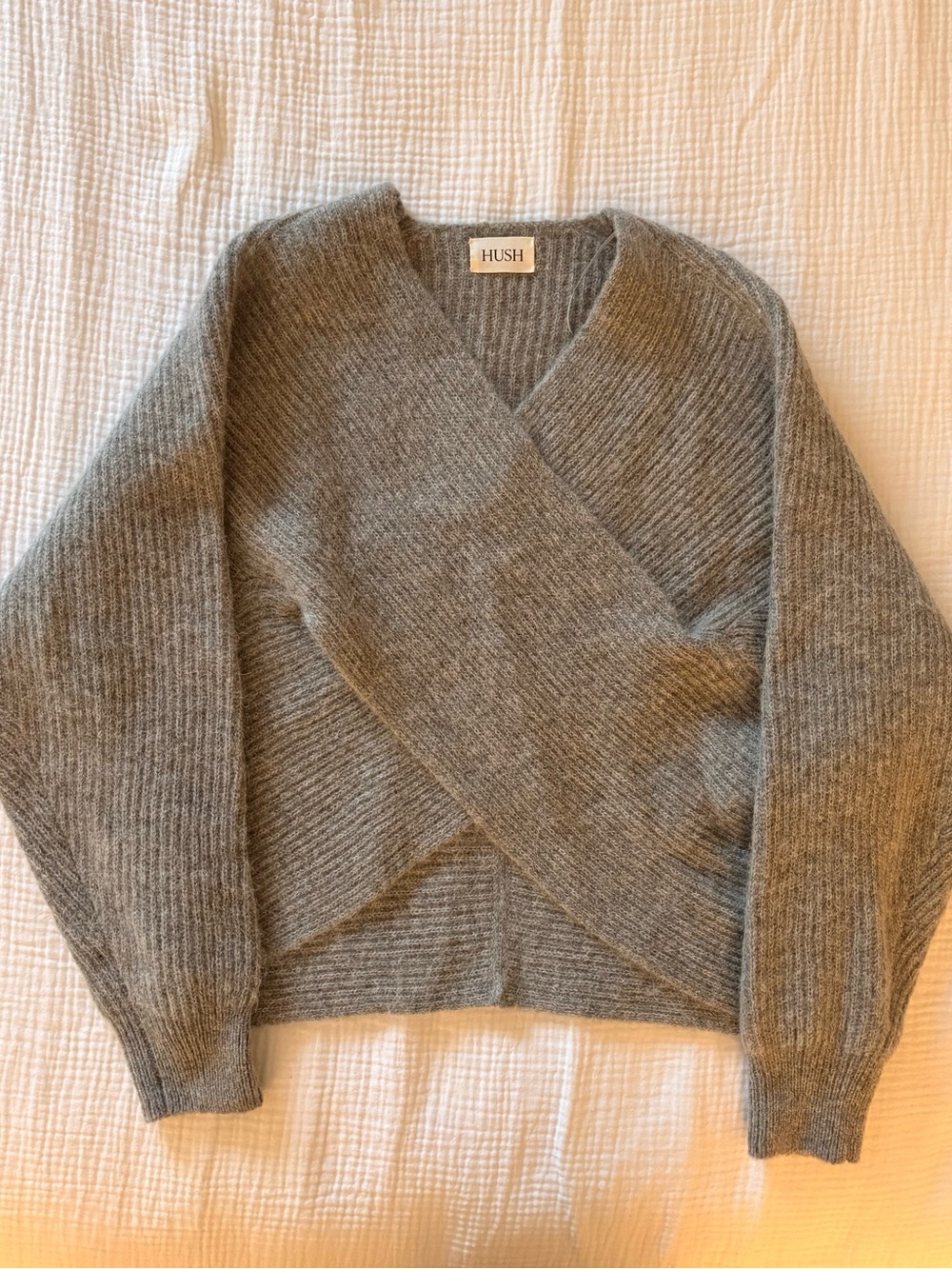 HUSH Gray Wrap-Front Rib Knit Sweater